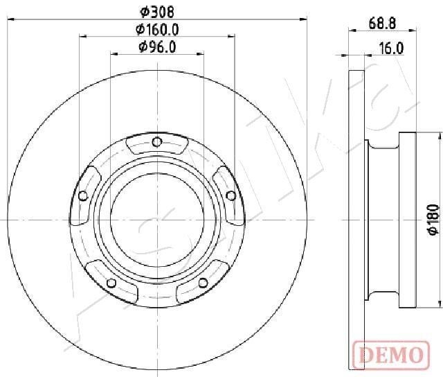 ASHIKA 61-00-0312C: Piduriketas Tagasild, Ø: 288mm, täis, Ø: 288mm, värvitud, koos ABS-andurirõngaga, ilma rattalaagrita, ilma rattakinnituspoltideta, ilma rattakeskmeta