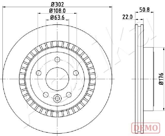 ASHIKA 61-00-0325C: Piduriketas Tagasild, Ø: 302mm, õhutusega, Ø: 302mm, värvitud