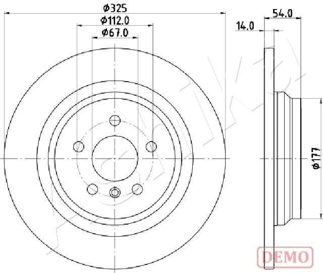 ASHIKA 61-00-0521C: Disc de frână puntea spate, Ř: 325mm, plin, Ř: 325mm, lacuit
