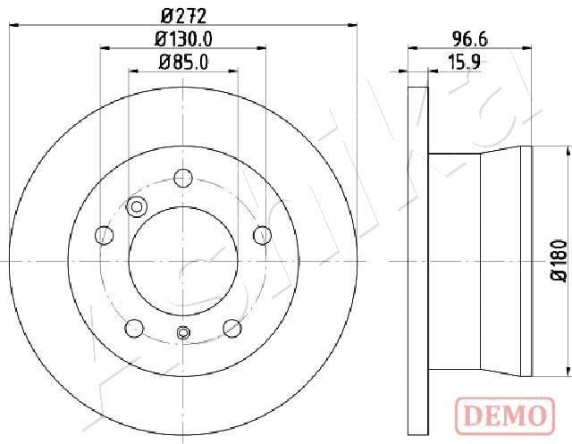 ASHIKA 61-00-0526C: Stabdžių diskas galinė ašis, Ø: 272mm, visiškai, Ø: 272mm, nudažyta