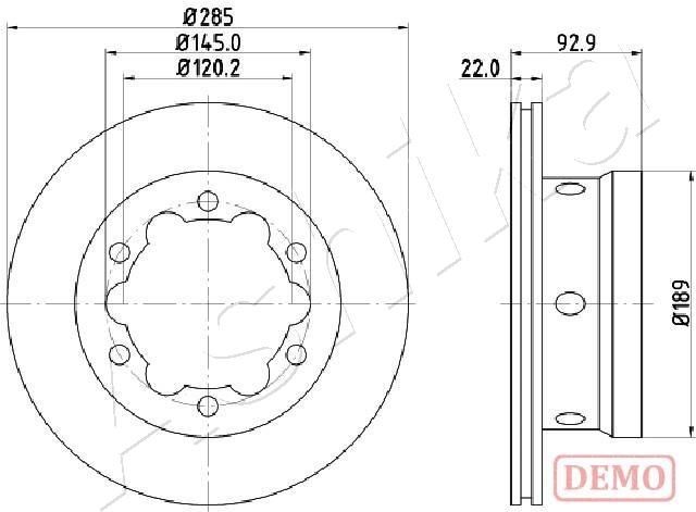 ASHIKA 61-00-0528C: Disc de frână puntea spate, Ř: 285mm, ventilat, Ř: 285mm