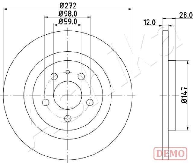 ASHIKA 61-00-0606C: Disc de frână puntea spate, Ř: 272mm, plin, Ř: 272mm, lacuit
