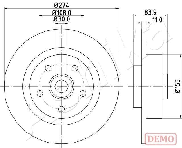 ASHIKA 61-00-0704C: Disc de frână puntea spate, Ř: 274mm, plin, Ř: 274mm, lacuit