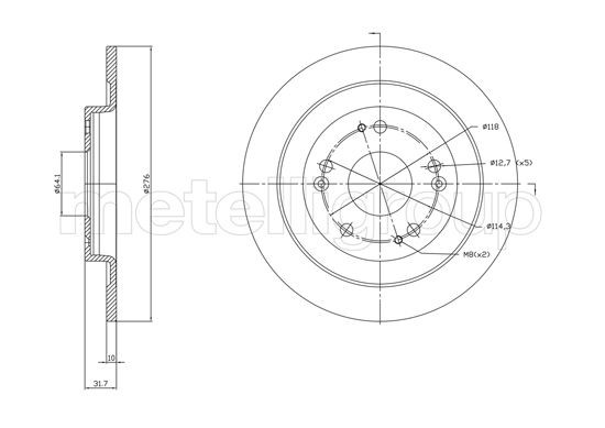 CIFAM 800-1391C: Disco de freno Ø: 276,0mm, macizo, Ø: 276,0mm, barnizado