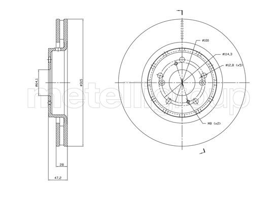 CIFAM 800-1829C: Disc de frână Ř: 315,0mm, ventilat, Ř: 315,0mm, lacuit
