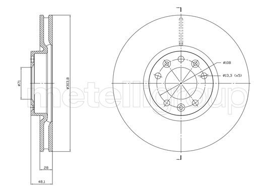 CIFAM 800-1848C: Piduriketas Ø: 303,8mm, õhutusega, Ø: 303,8mm, värvitud