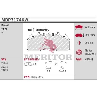 MERITOR MDP3174KWI: Plăcuțe de frână BRAKE PAD (INCLUDING WEAR INDICATOR)