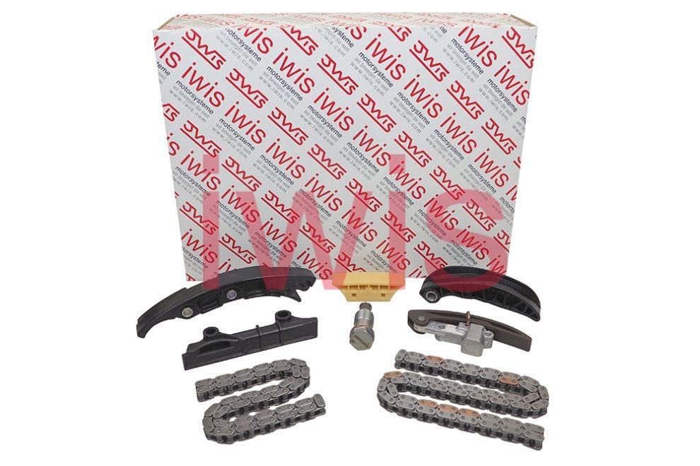 AIC 59824Set: Kit lanț de distribuție iwis calitate originală de echipament original, fabricat în stanga, dreapta, cu patine, cu intinzator lant, Verificați roțile dințate ref. la uzură și înlocuiți-le