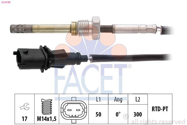 FACET 22.0186: Jutiklis, išmetamųjų dujų temperatūra Made in Italy - OE Equivalent
