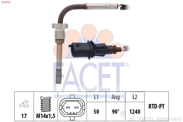 FACET 22.0210: Jutiklis, išmetamųjų dujų temperatūra Made in Italy - OE Equivalent