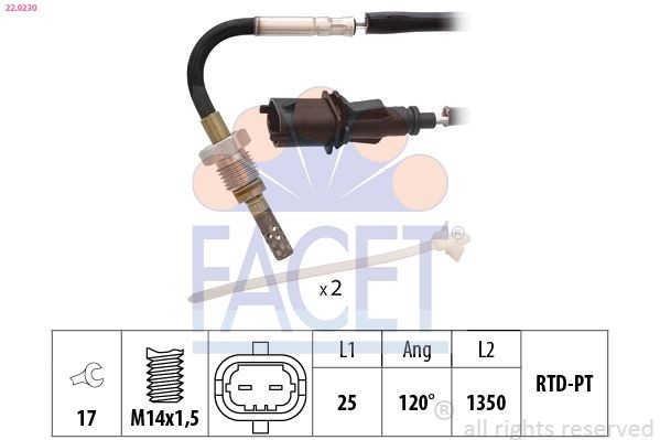 FACET 22.0230: Jutiklis, išmetamųjų dujų temperatūra Made in Italy - OE Equivalent