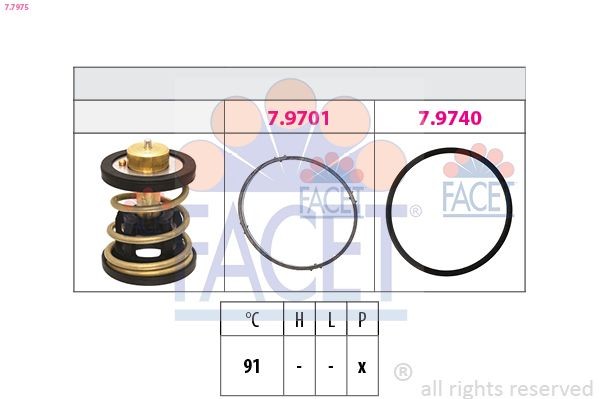 FACET 7.7975: Termostato motore Made in Italy - OE Equivalent 91°C