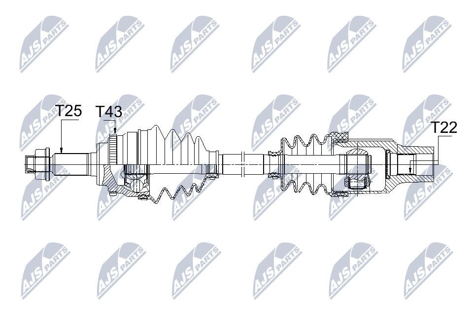 NTY NPW-SU-025: Drivaxel framaxel höger, 640mm