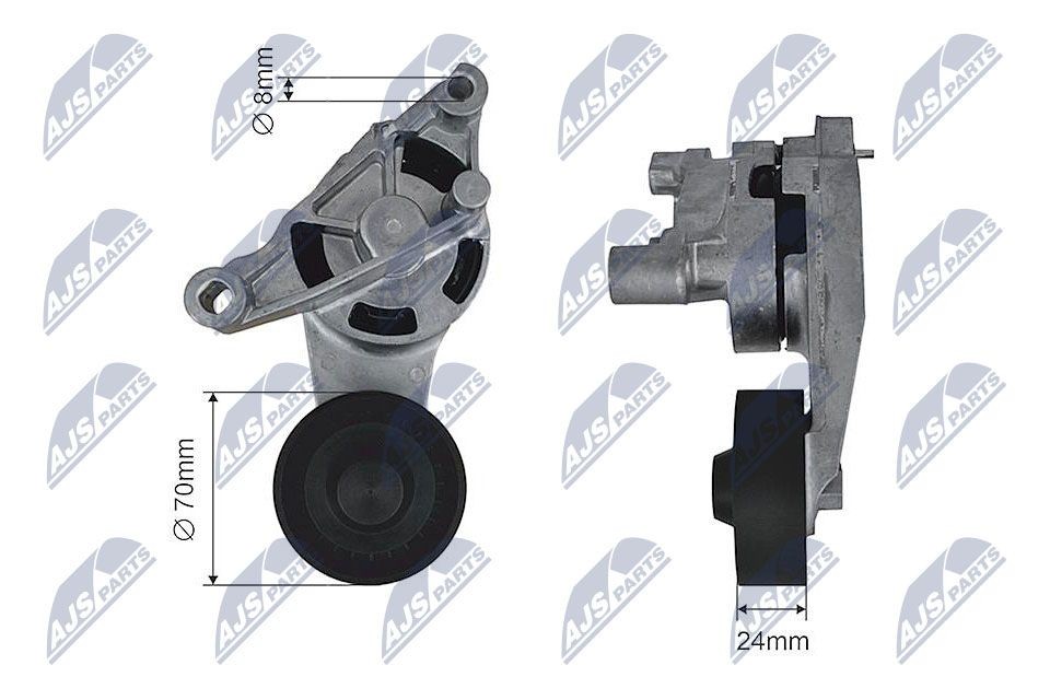 NTY RNK-AU-023: Įtempiklio skriemulys, V formos rumbuotas diržas Ø: 70mm