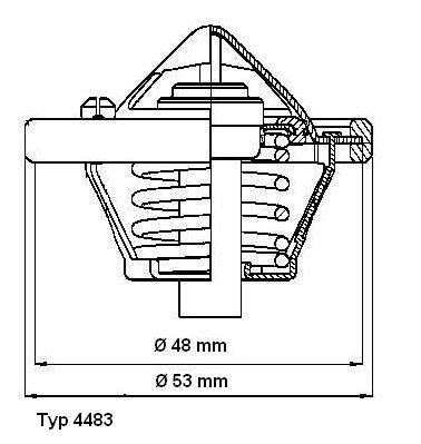 WAHLER 4483.82D: Termostaat, Jahutusvedelik 82°C, 53mm, koos tihenditega