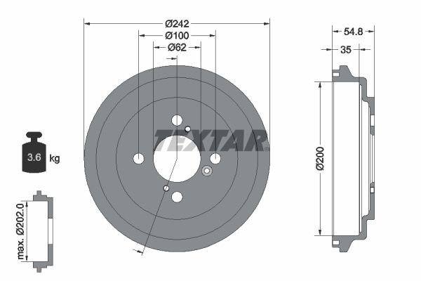 TEXTAR 94046900: Tambur frana 242mm, fara butuc roata, fara rulment roata, fara suruburi de fixare roata