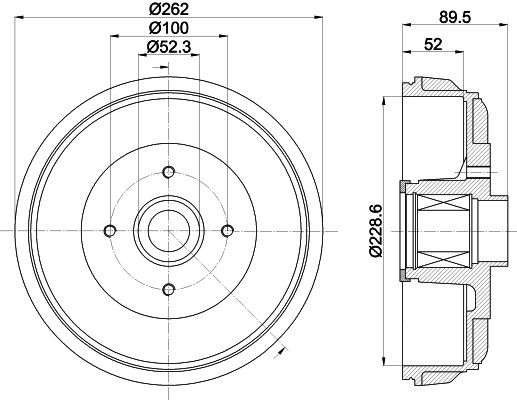 MINTEX MBD425: Piduritrummel 262mm, koos rattakeskmega, koos integreeritud magnetilise anduriga, koos rattalaagriga, ilma rattakinnituspoltideta