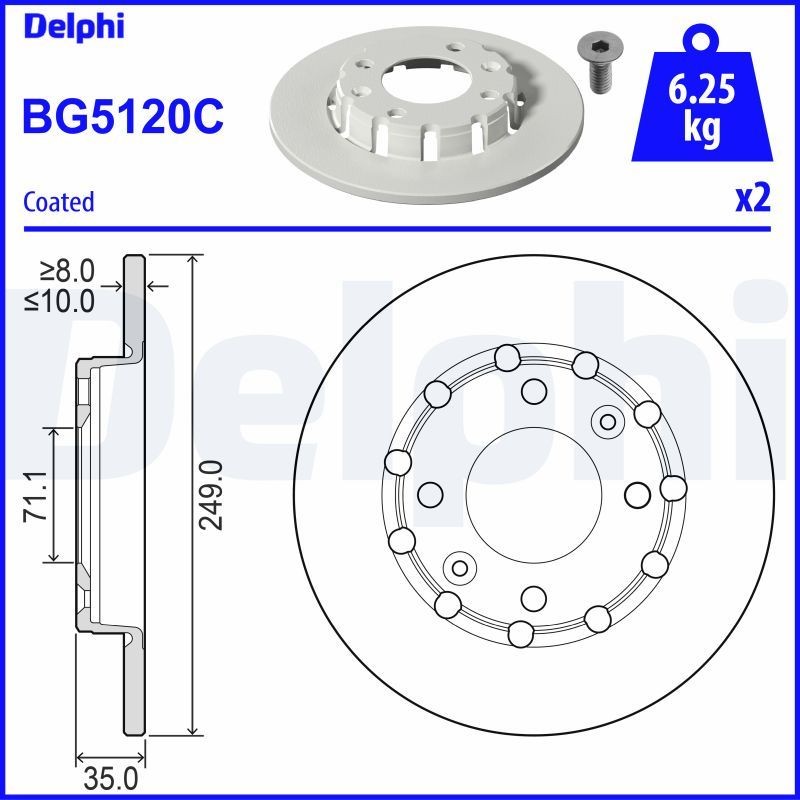 DELPHI BG5120C: Piduriketas Ø: 249mm, täis, Ø: 249mm, kaetud