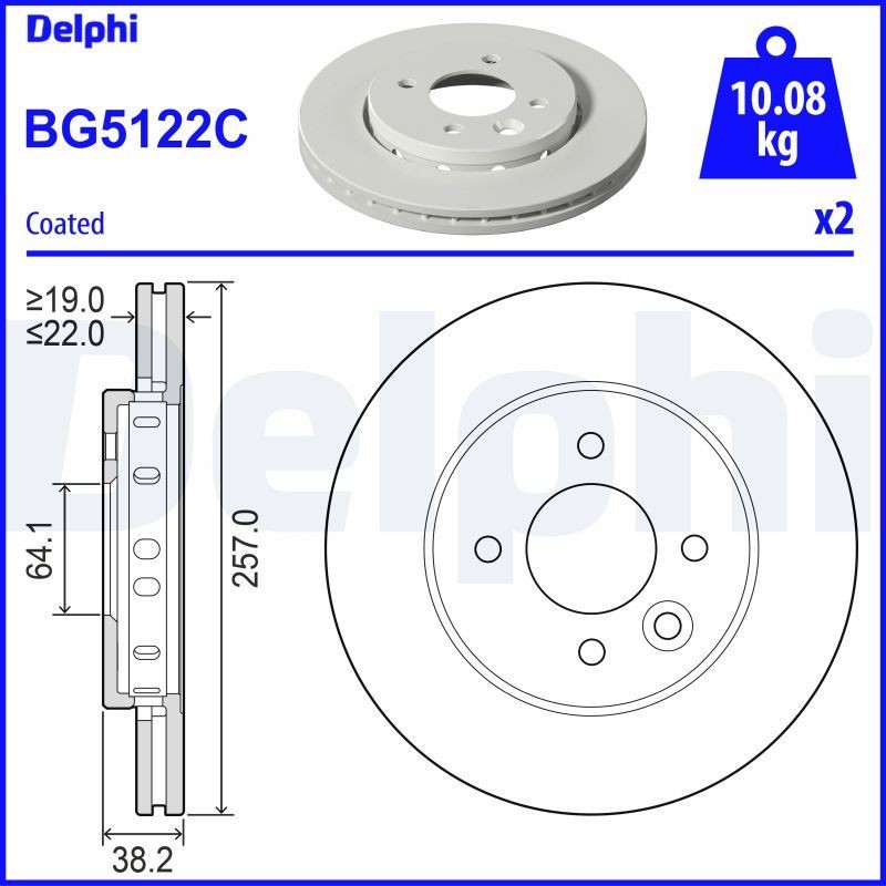 DELPHI BG5122C: Piduriketas Ø: 257mm, õhutusega, Ø: 257mm, kaetud