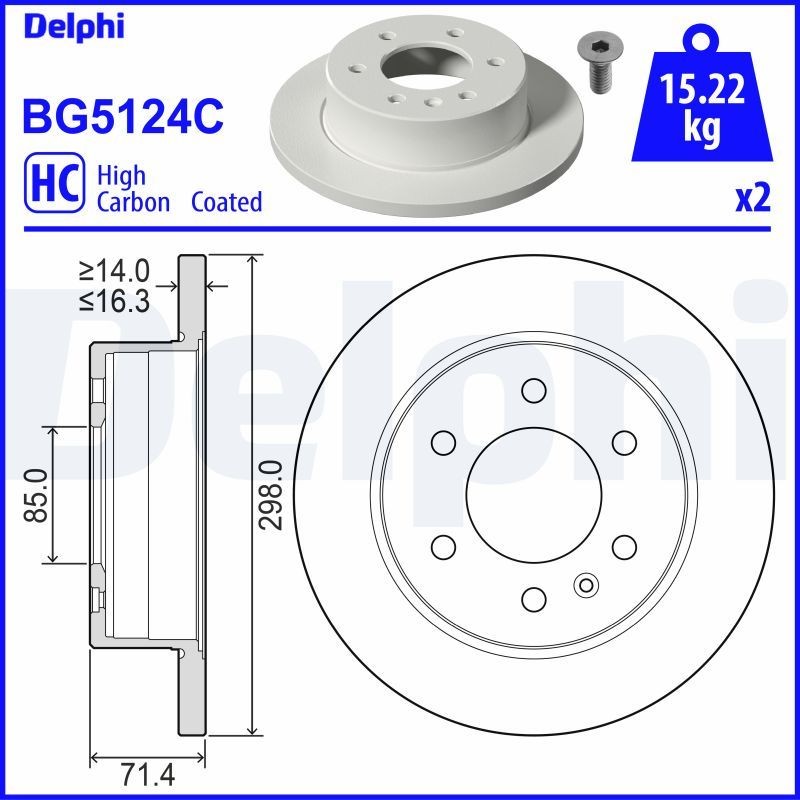 DELPHI BG5124C: Piduriketas Ø: 298mm, täis, Ø: 298mm, kaetud