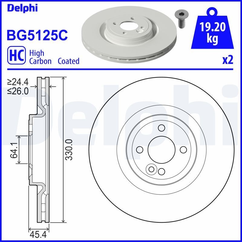 DELPHI BG5125C: Piduriketas Ø: 330mm, õhutusega, Ø: 330mm, kaetud