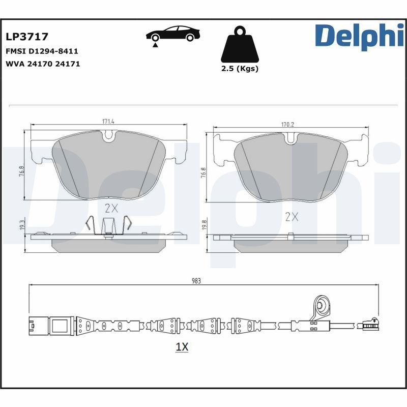 DELPHI LP3717: Piduriklotsid koos lisadega, koos kokkusurumisvastase plekiga