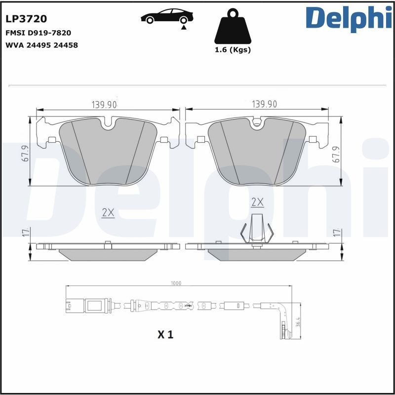 DELPHI LP3720: Piduriklotsid koos lisadega, koos kokkusurumisvastase plekiga