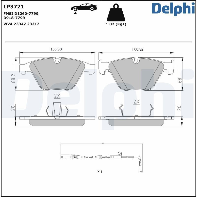 DELPHI LP3721: Piduriklotsid koos lisadega, koos kokkusurumisvastase plekiga