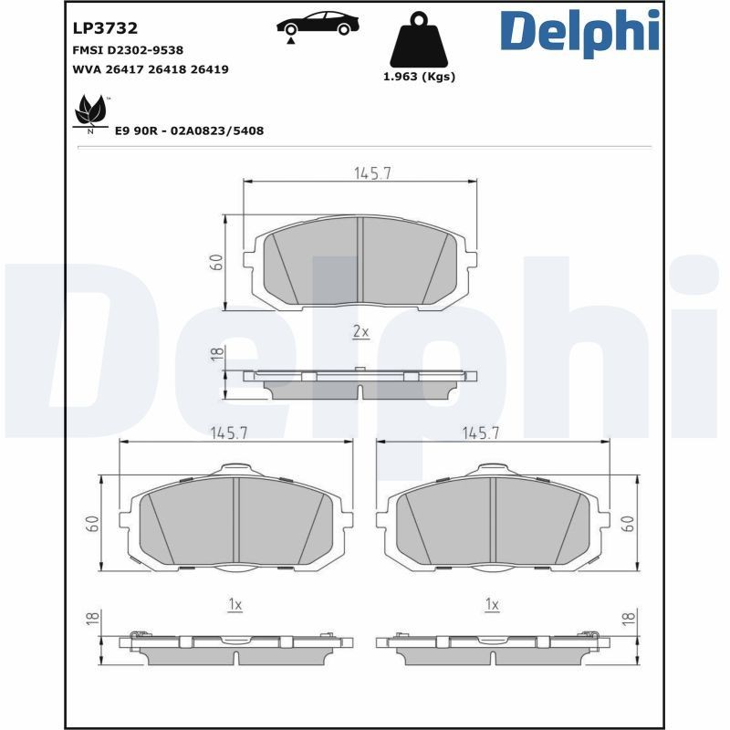 DELPHI LP3732: Piduriklotsid ilma lisavarustuseta, koos kokkusurumisvastase plekiga