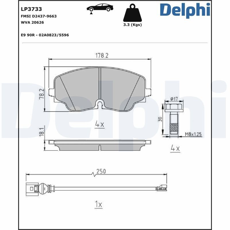 DELPHI LP3733: Piduriklotsid koos lisadega, koos kokkusurumisvastase plekiga