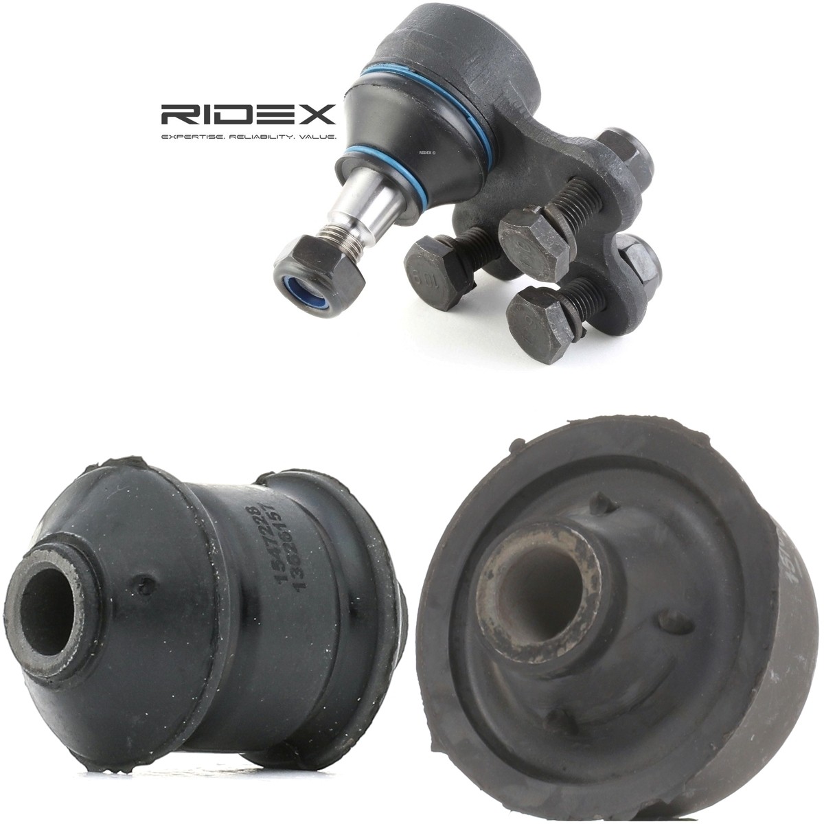 RIDEX 771R0132: Kit riparazione, Sospensione ruota Assale anteriore Dx, Assale anteriore Sx, con cuscinetto in gomma, con snodo portante/di guida