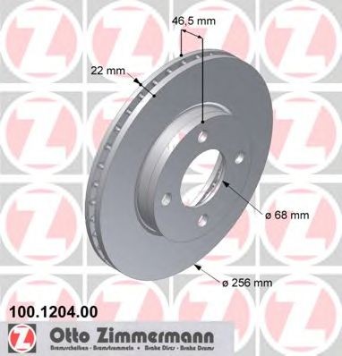 ZIMMERMANN 100.1204.00: Stabdžių diskas Ø: 256mm, vidinis ventiliavimas, Ø: 256mm