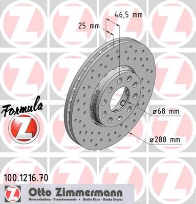 ZIMMERMANN 100.1216.70: Stabdžių diskas Ø: 288mm, ventiliuojama, perforuota, dviejų dalių stabdžių diskas, Ø: 288mm, padengta FORMULA Z COAT Z