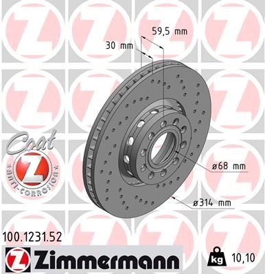 ZIMMERMANN 100.1231.52: Piduriketas Ø: 314mm, välisõhutus, perforeeritud, Ø: 314mm, kaetud SPORT COAT Z
