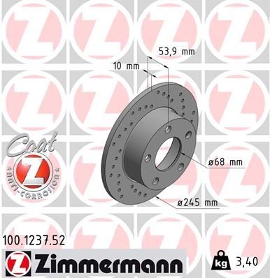 ZIMMERMANN 100.1237.52: Piduriketas Ø: 245mm, täis, perforeeritud, Ø: 245mm, kaetud SPORT COAT Z