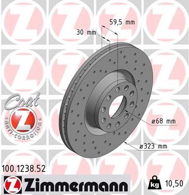 ZIMMERMANN 100.1238.52: Piduriketas Ø: 323mm, sisemine õhutus, perforeeritud, Ø: 323mm, kaetud SPORT COAT Z