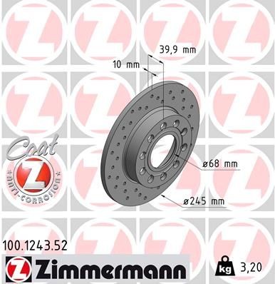 ZIMMERMANN 100.1243.52: Piduriketas Ø: 245mm, täis, perforeeritud, Ø: 245mm, kaetud SPORT COAT Z