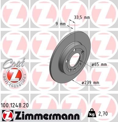 ZIMMERMANN 100.1248.20: Piduriketas Ø: 239mm, täis, Ø: 239mm, kaetud COAT Z
