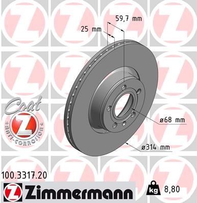 ZIMMERMANN 100.3317.20: Piduriketas Ø: 314mm, välisõhutus, Ø: 314mm, kaetud COAT Z