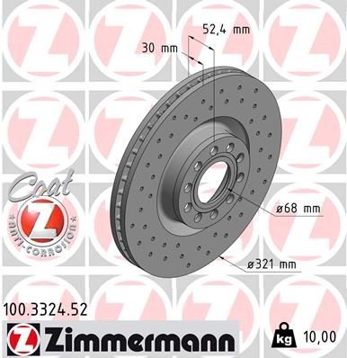 ZIMMERMANN 100.3324.52: Piduriketas Ø: 321mm, sisemine õhutus, perforeeritud, Ø: 321mm, kaetud SPORT COAT Z