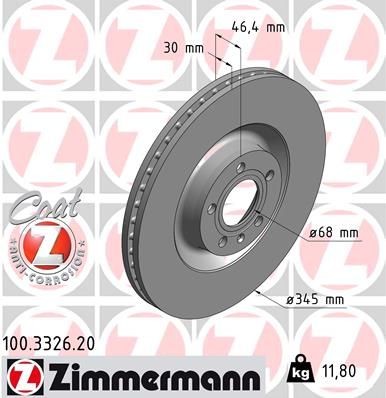 ZIMMERMANN 100.3326.20: Piduriketas Ø: 345mm, sisemine õhutus, Ø: 345mm, kaetud COAT Z