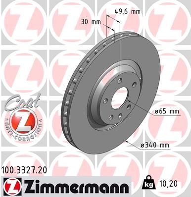ZIMMERMANN 100.3327.20: Piduriketas Ø: 340mm, välisõhutus, Ø: 340mm, kaetud COAT Z