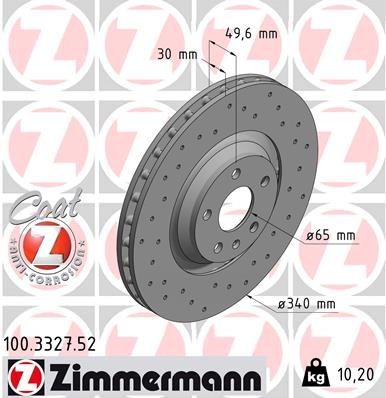 ZIMMERMANN 100.3327.52: Piduriketas Ø: 340mm, välisõhutus, perforeeritud, Ø: 340mm, kaetud SPORT COAT Z