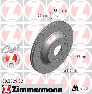 ZIMMERMANN 100.3329.52: Stabdžių diskas Ø: 310mm, išorinis ventiliavimas, perforuota, Ø: 310mm, padengta SPORT COAT Z