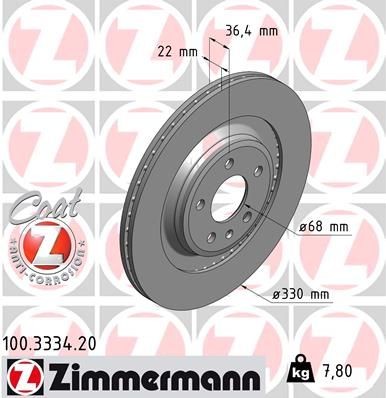 ZIMMERMANN 100.3334.20: Disc de frână Ř: 330mm, ventilat exterior, Ř: 330mm, acoperit (cu un strat protector) COAT Z