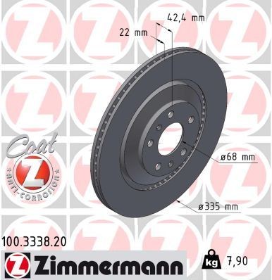 ZIMMERMANN 100.3338.20: Disc de frână Ř: 335mm, ventilat exterior, Ř: 335mm, acoperit (cu un strat protector) COAT Z