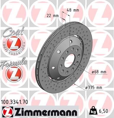 ZIMMERMANN 100.3341.70: Piduriketas Ø: 335mm, õhutusega, perforeeritud, kaheosaline piduriketas, ujuv piduriketas, Alumiiniumist pidurikettakamber, Ø: 335mm, kaetud FORMULA Z COAT Z
