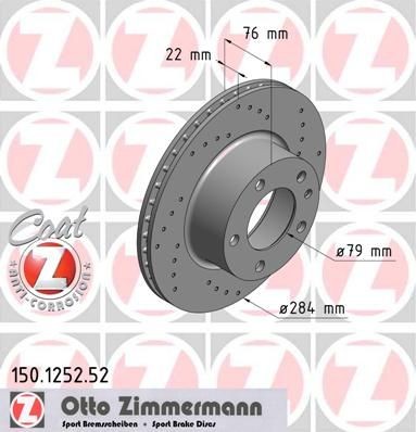 ZIMMERMANN 150.1252.52: Piduriketas Ø: 284mm, sisemine õhutus, perforeeritud, Ø: 284mm, kaetud SPORT COAT Z