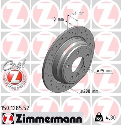 ZIMMERMANN 150.1285.52: Piduriketas Ø: 298mm, täis, perforeeritud, Ø: 298mm, kaetud SPORT COAT Z
