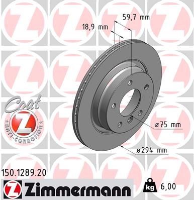 ZIMMERMANN 150.1289.20: Piduriketas Ø: 294mm, välisõhutus, Ø: 294mm, kaetud COAT Z